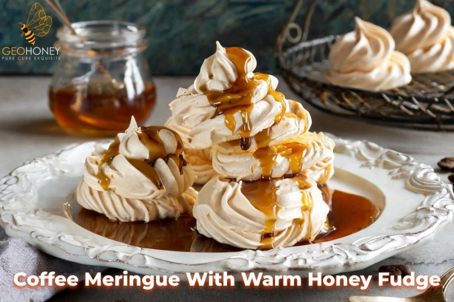 Coffee Meringue With Warm Honey Fudge